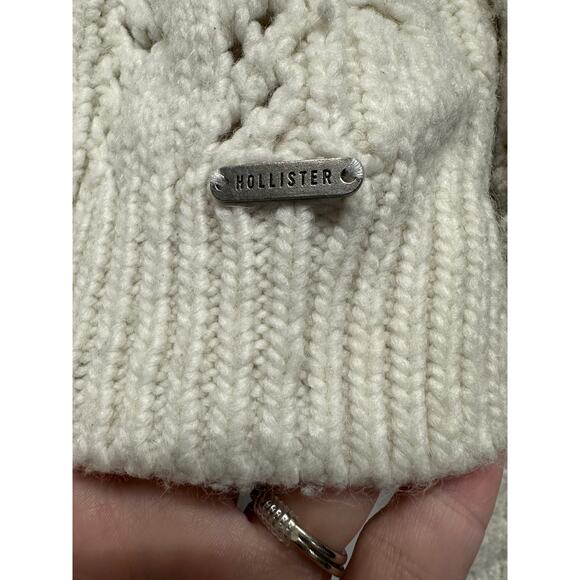 Hollister Chunky Knit Sweater Small Cream Cropped Cable Y2K Coquette Fisherman - Picture 2 of 9